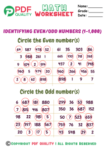 odd even worksheet (1-1000) Answers